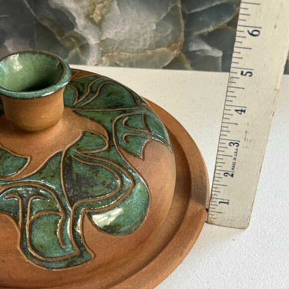 Vintage Dome Lid Butter Dish Art Studio Pottery Covered 2Piece Artist Signed 70s - Picture 7 of 14